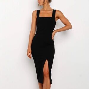 Petal & Pup Black Square-Neck Midi with Front Slit